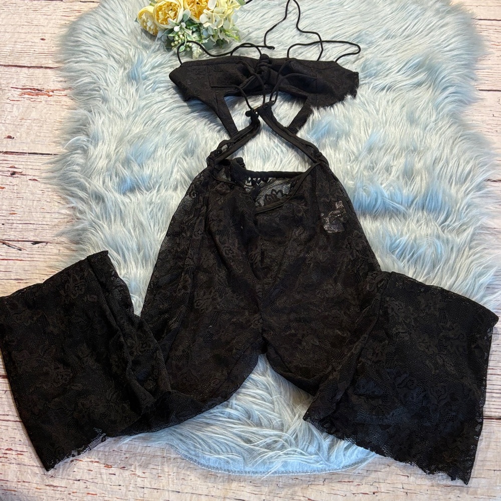Black Lace Cutout Jumpsuit & Bralette Set